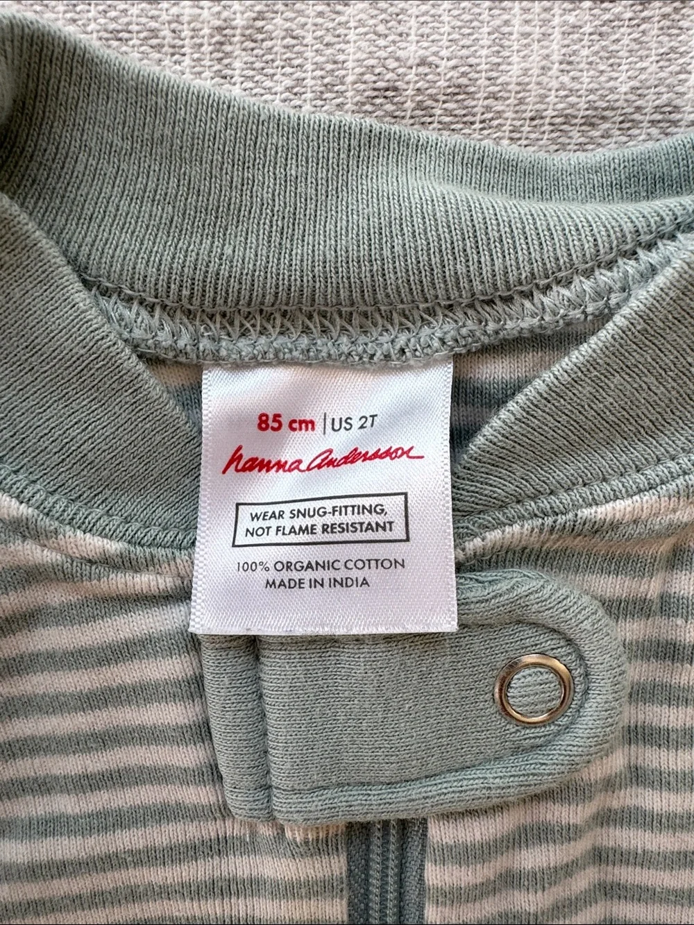 Hanna Andersson Striped Footed Pajama in Sage and Cream